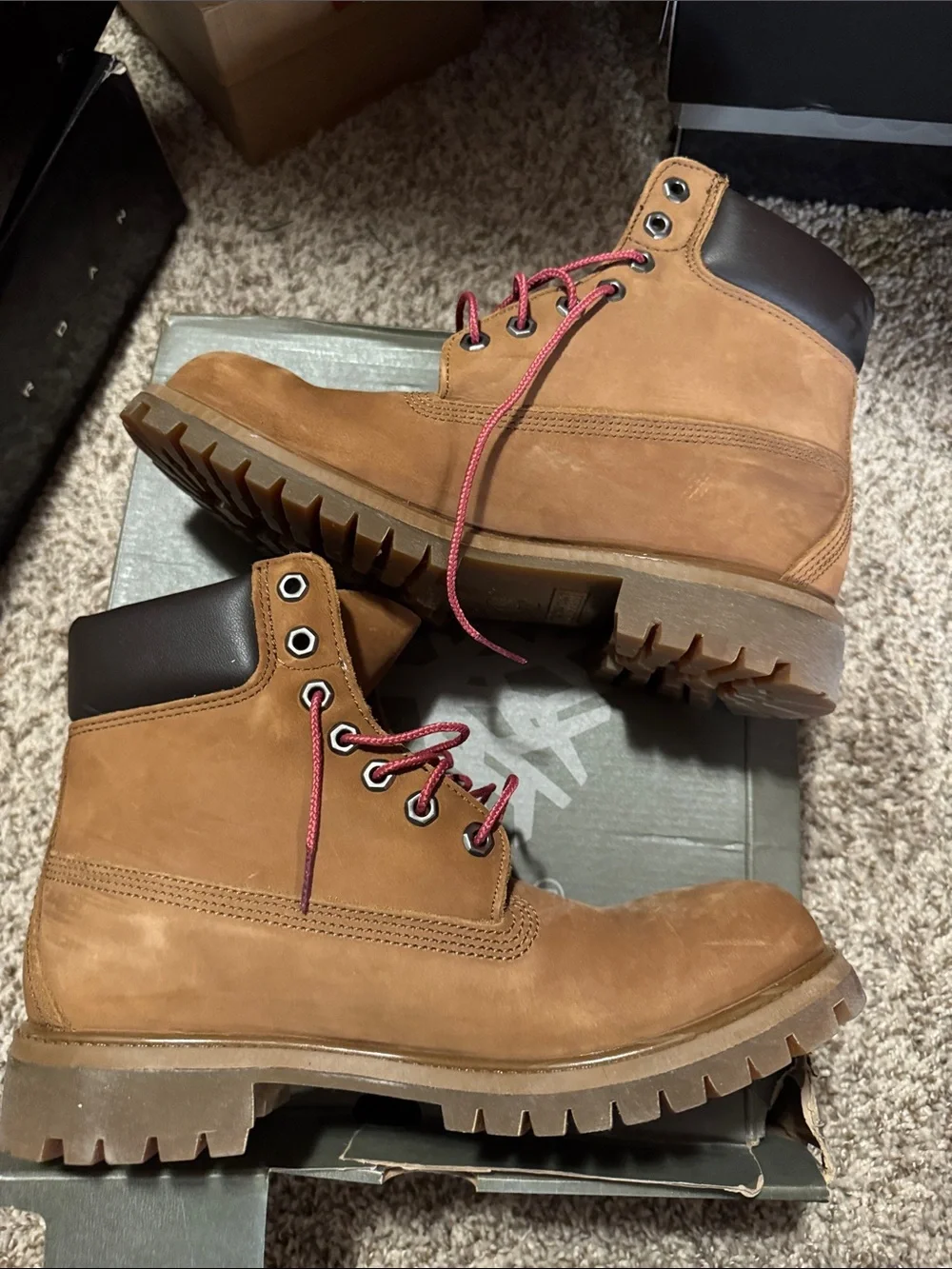 Timberland Brown Leather Work Boots with Red Laces